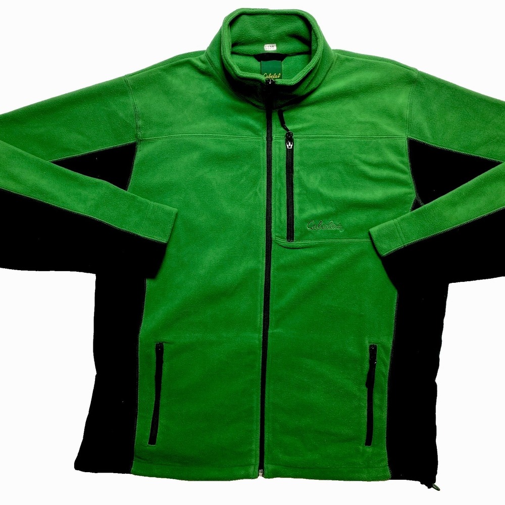 Cabela's Fleece Jacket Mens L Green Full Zip Windbreaker High Neck